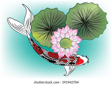 Vector background pattern with koi fish and lilies