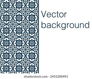 Vector background with a pattern in oriental style. Vector slabs with complex symmetrical patterns and space for your text or advertising. Interweaving of blue elements on a white background.