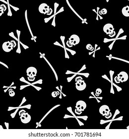 Vector background pattern with pirate skull and bones.
