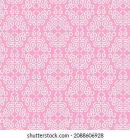 Vector background pattern for seamless textures and wallpapers with decorative floral ornament on a pink background. Flat design