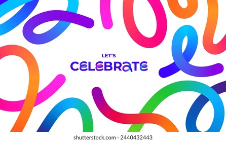 Vector Background with Pattern of Squiggle Color Lines. 3d Doodle Frame with Gradient Lines Isolated on White Bg. Let's Celebrate Carnival Poster