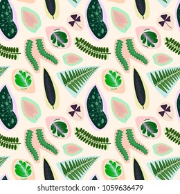 Vector background pattern of tropical leaves