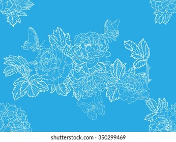 Vector background peonies and butterflies seamless