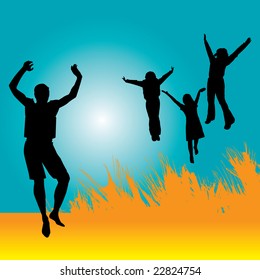 A vector background of people jumping