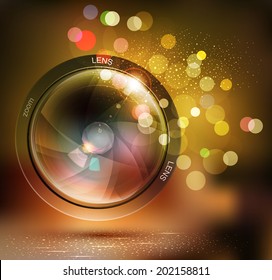 vector background with photo lens and bokeh