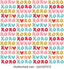 Vector background with phrases xoxo. Valentine's Day seamless pattern with hearts.