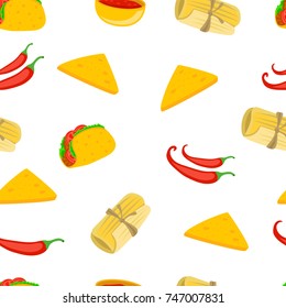vector background picture with Mexican traditional food. Meat, avocado, tequila. Illustration isolate on dark background. Vector Seamless Pattern Design Template