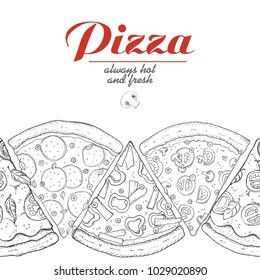 Vector background with pieces of pizza. Vector illustration for your design