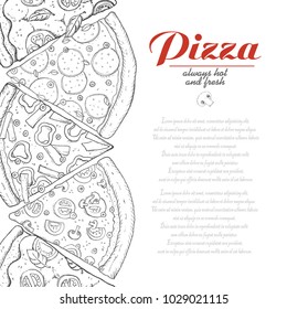 Vector background with pieces of pizza. Vector illustration for your design