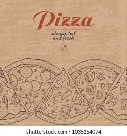 Vector background with pieces of pizza. Vector illustration for your design