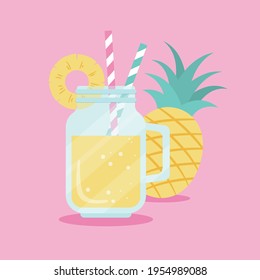 vector background with a pineapple and a glass of juice for banners, cards, flyers, social media wallpapers, etc.
