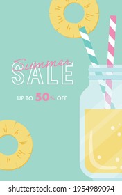 vector background with a pineapple and a glass of juice for banners, cards, flyers, social media wallpapers, etc.