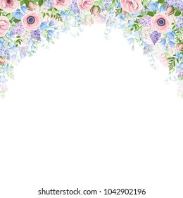 Vector Background With Pink, Blue And Purple Flowers.