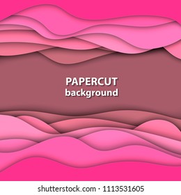 Vector background with pink color paper cut shapes. 3D abstract paper art style, design layout for business presentations, flyers, posters, prints, decoration, cards, brochure cover.