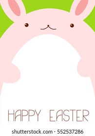 Vector background with pink Easter rabbit and white egg on green background