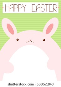 Vector background with pink Easter rabbit and white egg on green background