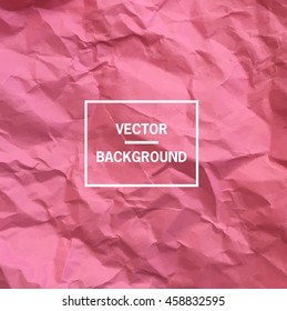 Vector background. Pink empty crumpled paper background.