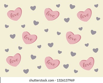 Vector background with pink and gray hearts