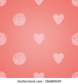 vector background with pink hearts and circles, geometric design, vector illustration
