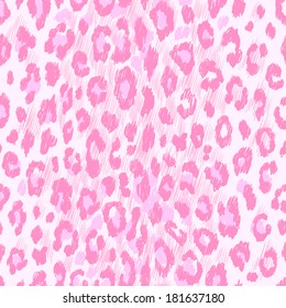 Vector background of pink leopard skin. Seamless pattern.