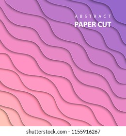 Vector background with pink and lila gradient color paper cut shapes. 3D abstract paper art style, design layout for business presentations, flyers, posters, prints, decoration, cards, brochure cover.
