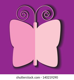 vector background with pink origami butterfly, paper cutout design