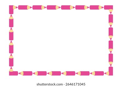 Vector background with pink pencils frame. Empty template for banners, posters, advertisement. Back to school soon. Vector illustration.