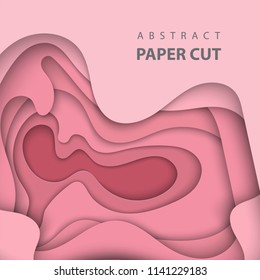 Vector background with pink and red color paper cut shapes. 3D abstract paper art style, design layout for business presentations, flyers, posters, prints, decoration, cards, brochure cover.