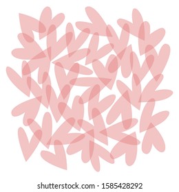 Vector background with pink transparent hearts isolated on white. Romantic girlish art for Valentine Day. Love hearty backdrop.