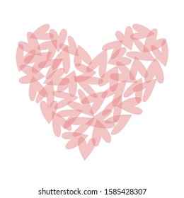Vector background with pink transparent hearts isolated on white. Romantic girlish art for Valentine Day. Love hearty backdrop.