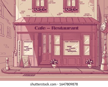 Vector background Pin-up style cafe in hungary. For web, video games, user interface, design.