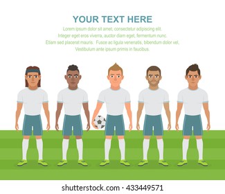 Vector background with place for your text and soccer players team group standing on the football field