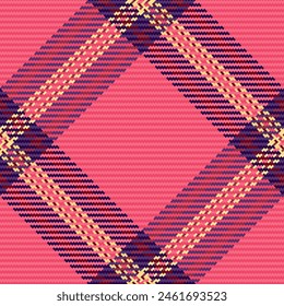 Vector background plaid of seamless check texture with a textile fabric pattern tartan in red and violet colors.