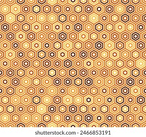 Vector background. Plain hexagon frames. Orange color tones. Hexagon cells. Tileable pattern. Seamless vector illustration.