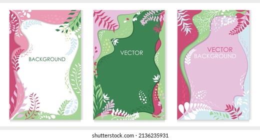 Vector background with plants on a spring theme with place for text. Paper cut background.	