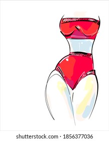 
VEKTOR Hintergrund mit dem plump schönen Mädchen in einem Tracksuit. Mädchen, Frau,  Modell, Schönheit, Logo, Fitness 