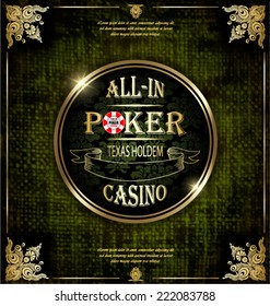 Vector background. Poker and casino label. Texas holdem. All-in.