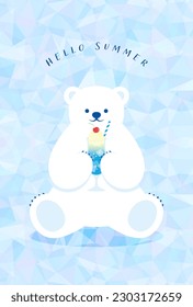 vector background with a polar bear with ice cream float on the ice for banners, cards, flyers, social media wallpapers, etc.