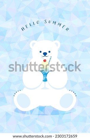 vector background with a polar bear with ice cream float on the ice for banners, cards, flyers, social media wallpapers, etc.