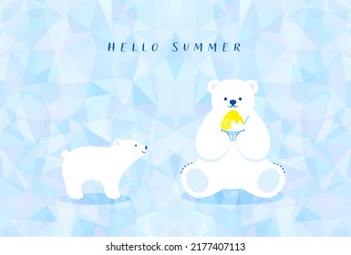 vector background with polar bear with Japanese shaved ice dessert on the ice for banners, cards, flyers, social media wallpapers, etc.