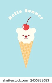 Fondo de Vector con cono de helado en forma de oso polar con cereza para Anuncios, tarjetas, volantes, Fondos de pantalla de redes sociales, etc.