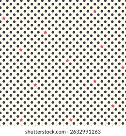 Vector background with polka dot and tiny stars. Fashion trendy seamless pattern. Polka dot wallpaper. Cute joyful allover print for fabric, paper, textile, kids clothes and accessories