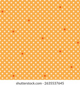 Vector background with polka dot and tiny stars. Fashion trendy seamless pattern. Polka dot wallpaper. Cute joyful allover print for fabric, paper, textile, kids clothes and accessories
