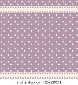 vector background with polka dots and lace with hearts. It can be used for print, paper, scrap booking, design