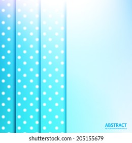 Vector background with polka dots pattern. Overlapping shapes. Graphic message board for text and message. Striped lines. Blue, white color