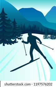 vector background with polygonal landscape illustration with athletes. winter sports. flat design. vector illustration. snowboard, cross-country skiing, skater, downhill skiing