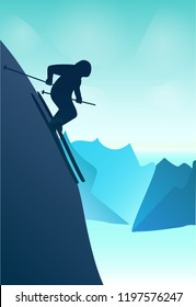 vector background with polygonal landscape illustration with athletes. winter sports. flat design. vector illustration. snowboard, cross-country skiing, skater, downhill skiing