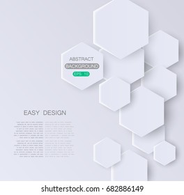 Vector background polygonal style with hexagon and shadows. Modern design on white background. Volume paper geometric tech figures. Can be used web banners or flyers. EPS 10.
