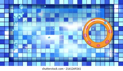 Vector background with  pool and inflatable ring. Summer holiday concept.