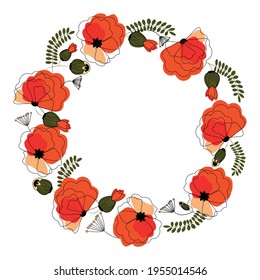 Fondo vectorial con amapolas para tarjeta de saludo, fondo de círculo vectorial con amapolas, tarjeta de invitación